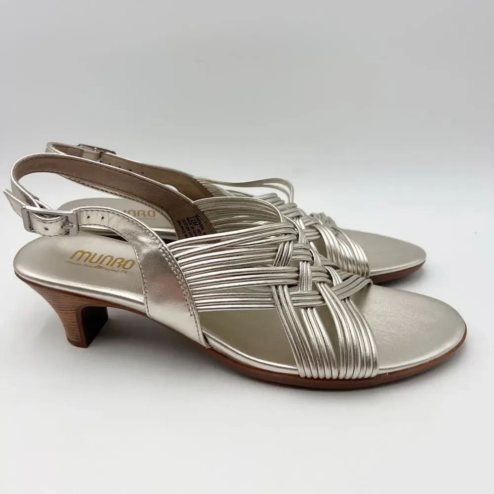 Munro Womens Marianna Heeled Sandals Size 12 M Silver Leather NWOB_4